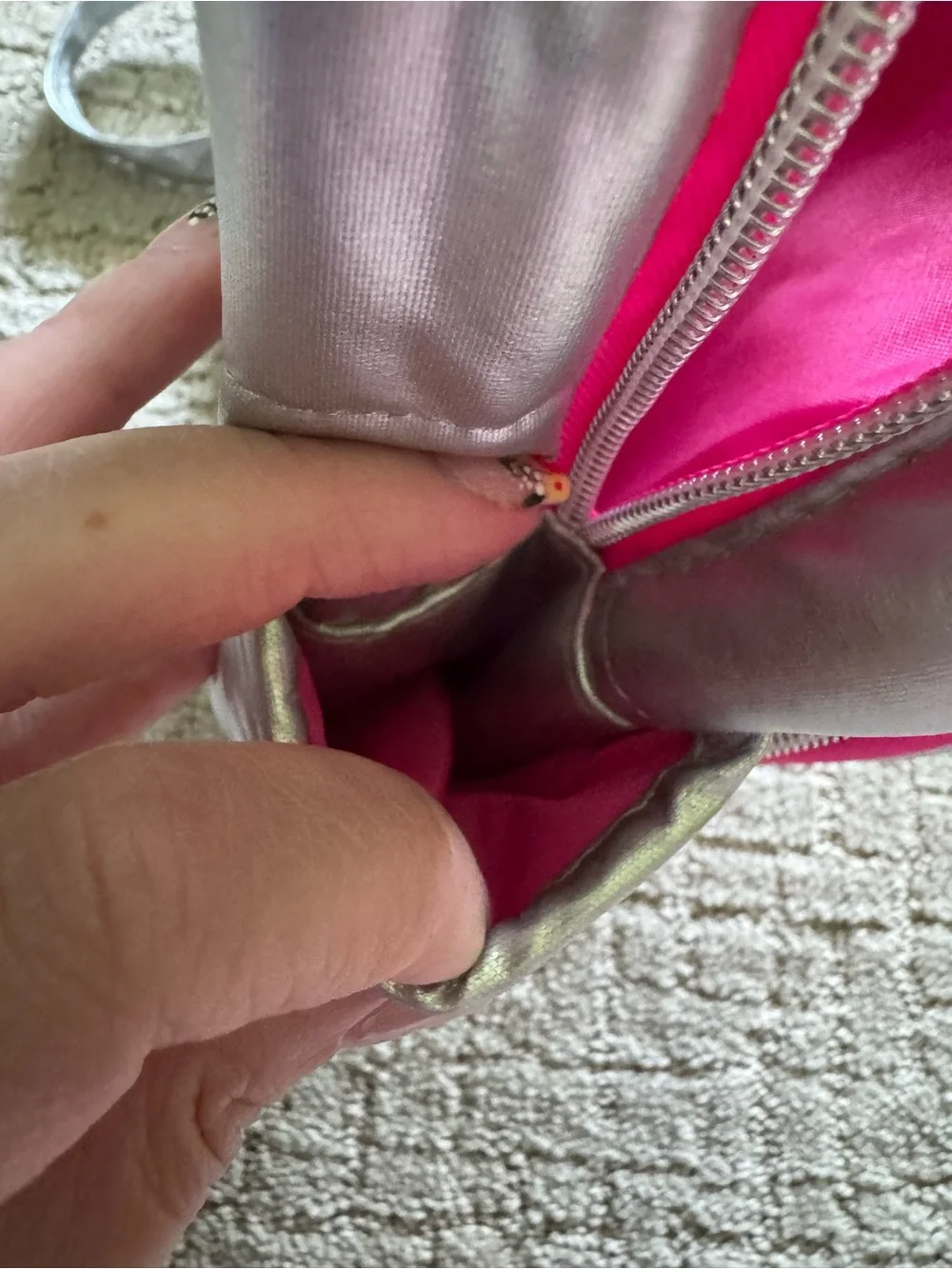 Silver Kids Mini Backpack with Rainbow Front Pocket NWOT Colorful Sparkly Shiny
